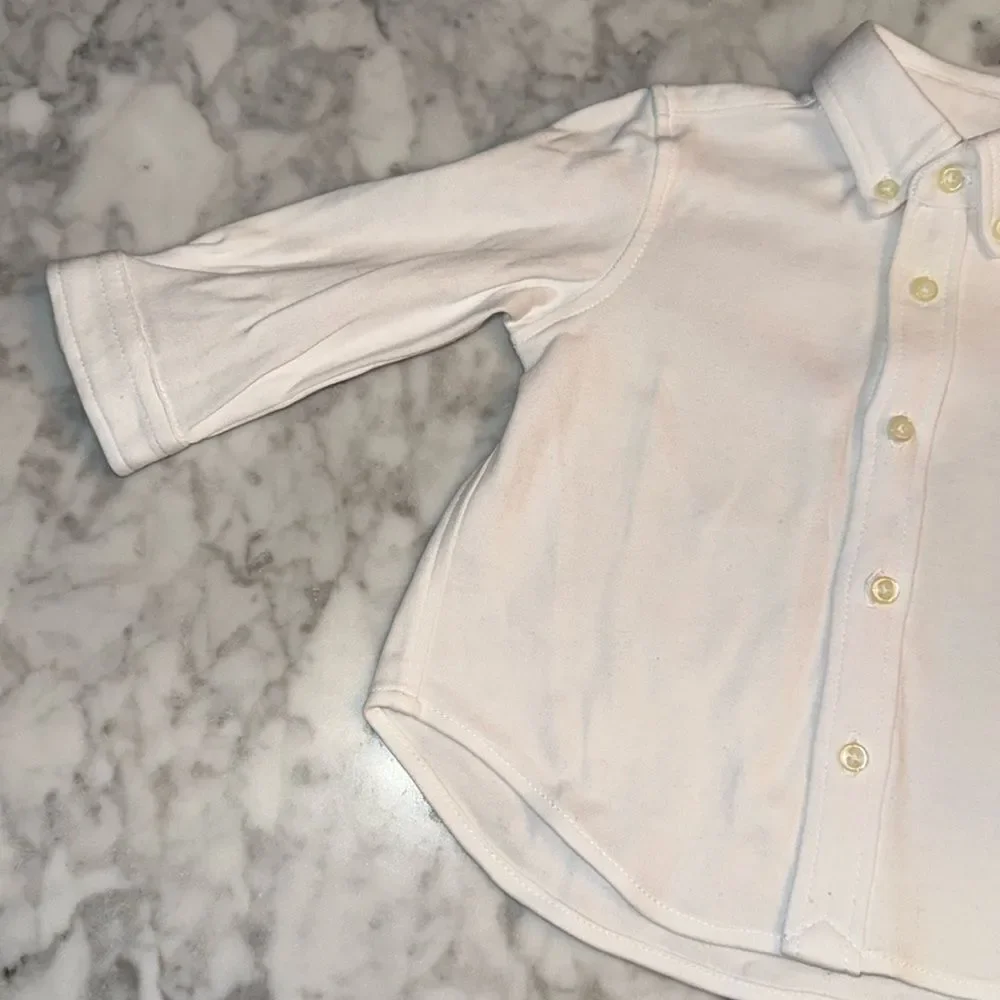 Ralph Lauren White Button Down Shirt with stripe blue pants & belt 6M